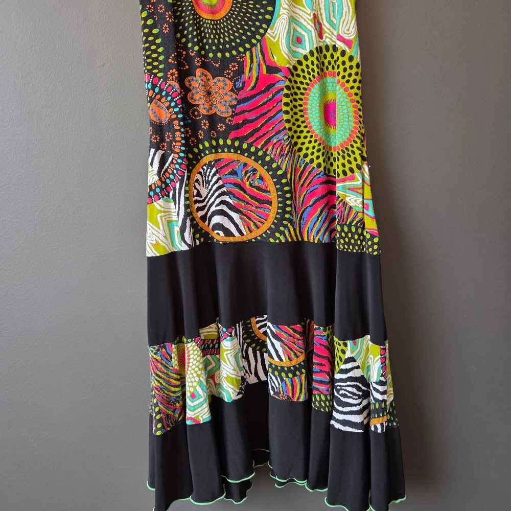 Vintage Joseph Ribkoff Enrobe Mixed Print Tiered Midi Dress Zebra Floral Size 10 - Picture 3 of 5